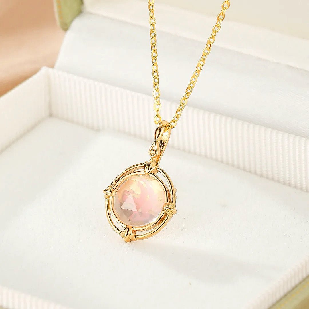 Collier Quartz Rose Facetté 8mm Argent Plaqué Or 10K - Biloria