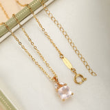 Collier Quartz Rose Feuille Argent Plaqué Or Cadeau - Biloria