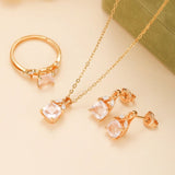Collier Quartz Rose Feuille Argent Plaqué Or Cadeau - Biloria