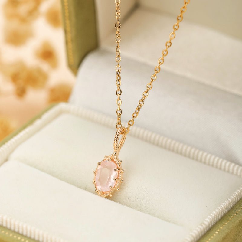 Collier Quartz Rose Floraison en Argent Plaqué Or - Biloria