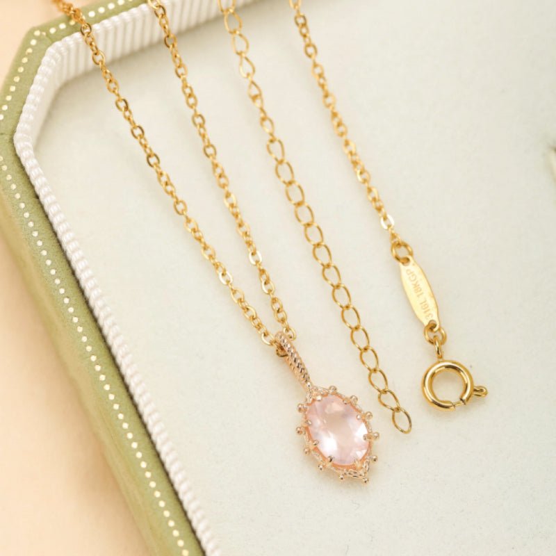 Collier Quartz Rose Floraison en Argent Plaqué Or - Biloria