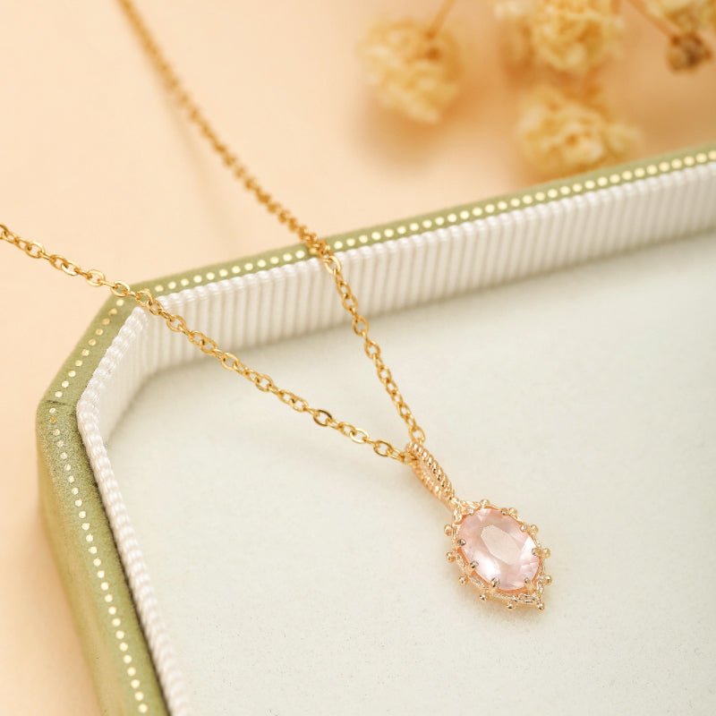 Collier Quartz Rose Floraison en Argent Plaqué Or - Biloria