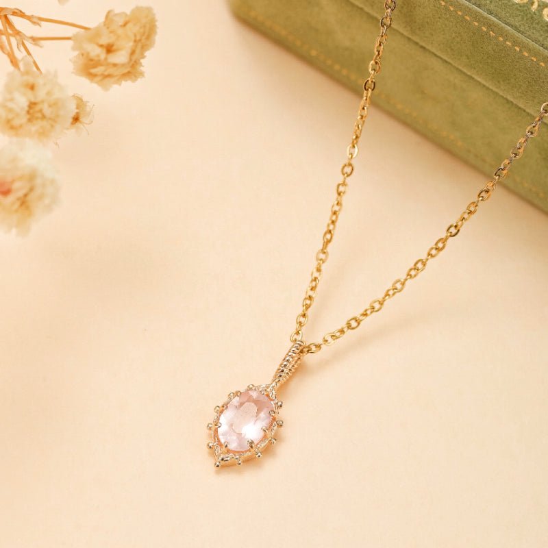 Collier Quartz Rose Floraison en Argent Plaqué Or - Biloria