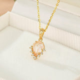 Collier Quartz Rose Goutte Étoilée avec Zircons Argent Plaqué Or 9K - Biloria