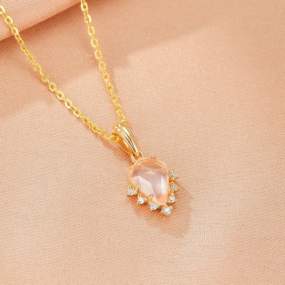 Collier Quartz Rose Goutte Étoilée avec Zircons Argent Plaqué Or 9K - Biloria