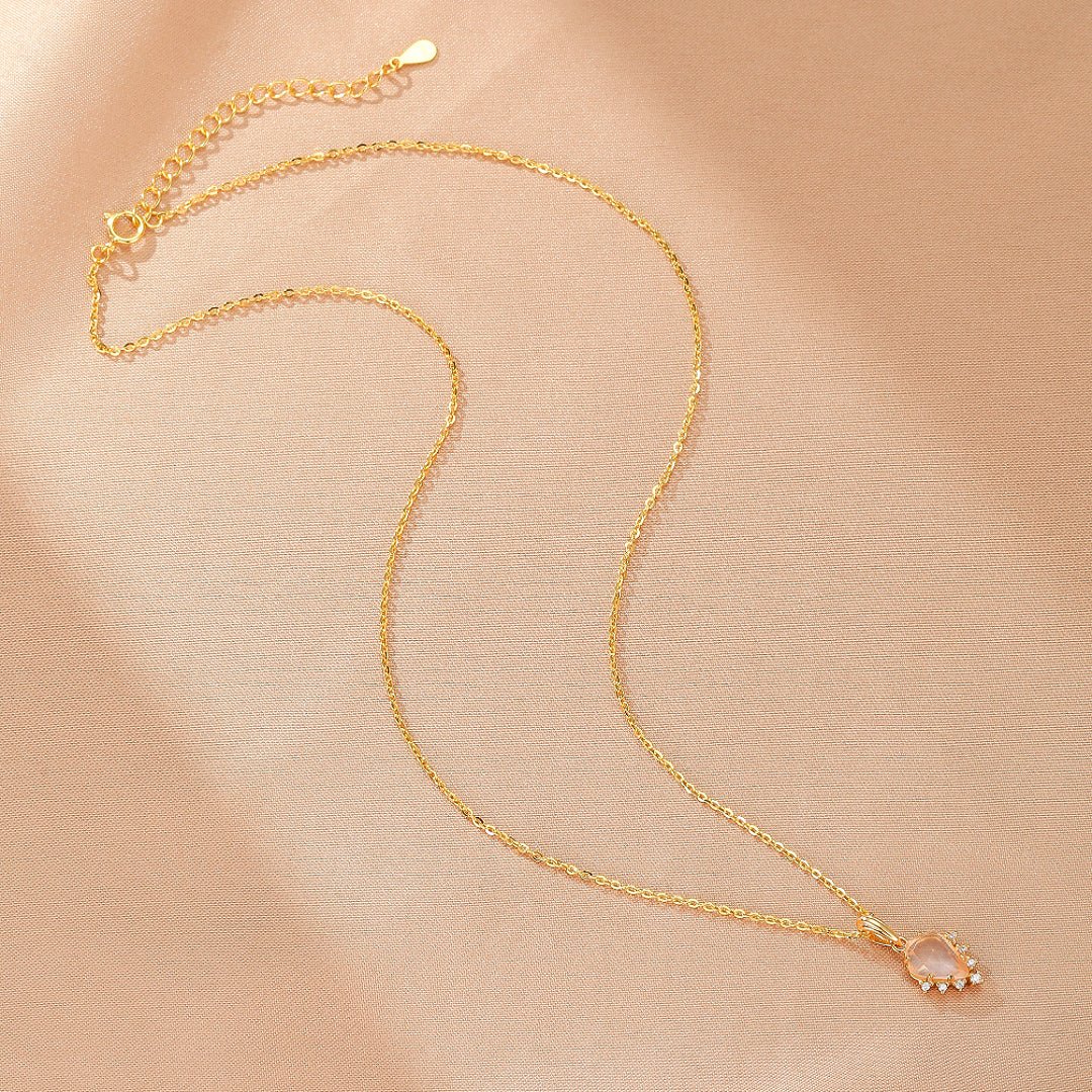 Collier Quartz Rose Goutte Étoilée avec Zircons Argent Plaqué Or 9K - Biloria