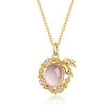 Collier Quartz Rose Lapin Argent Plaqué Or 40-45 cm - Biloria