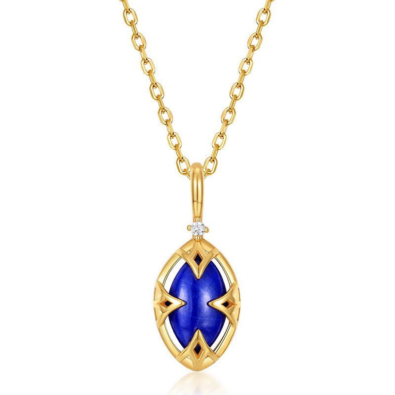 Collier Reversible Lapis Lazuli Quartz Clair Argent Plaque Or - Biloria