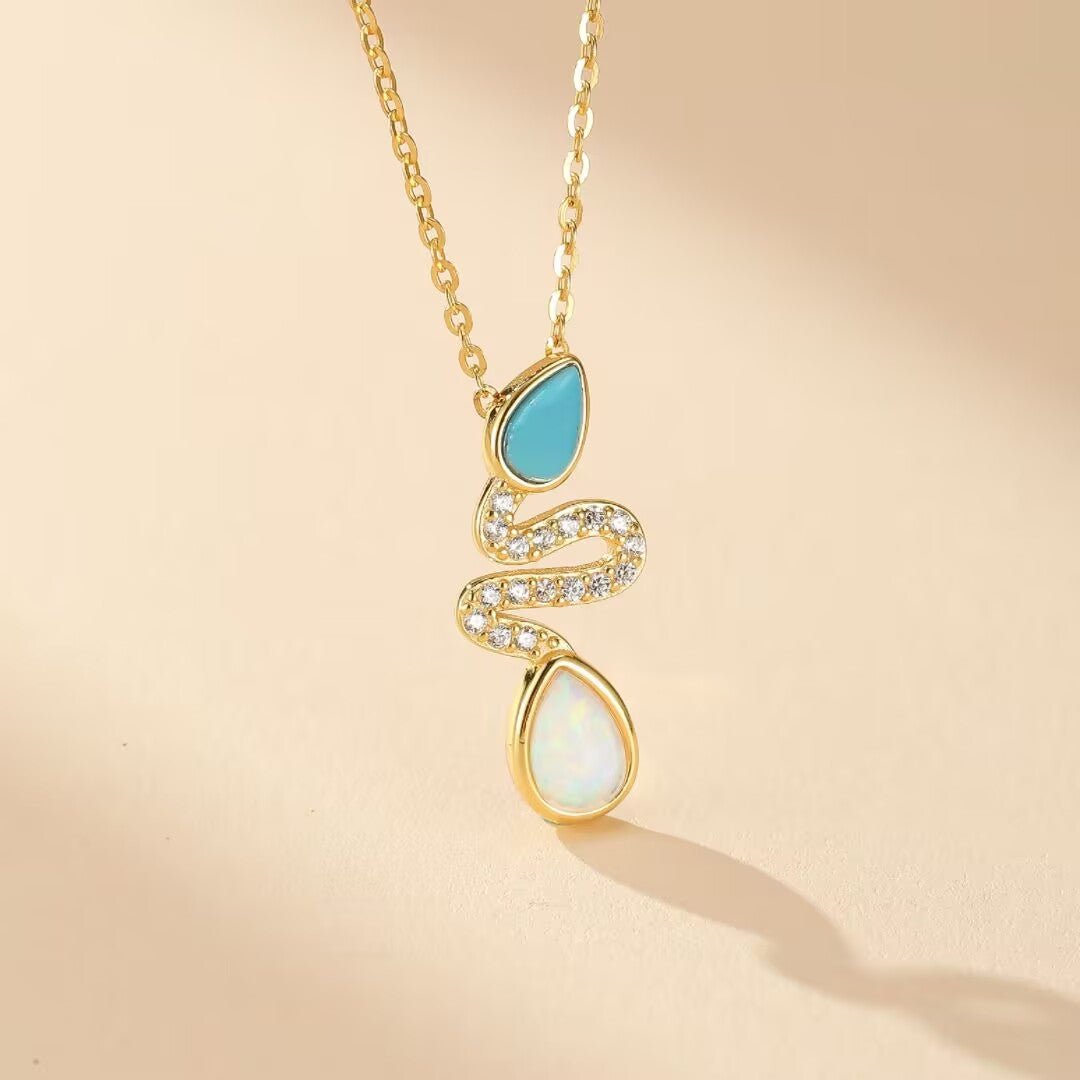 Collier Serpent Opale Turquoise Argent 925 – Bijou Spirituel - Biloria