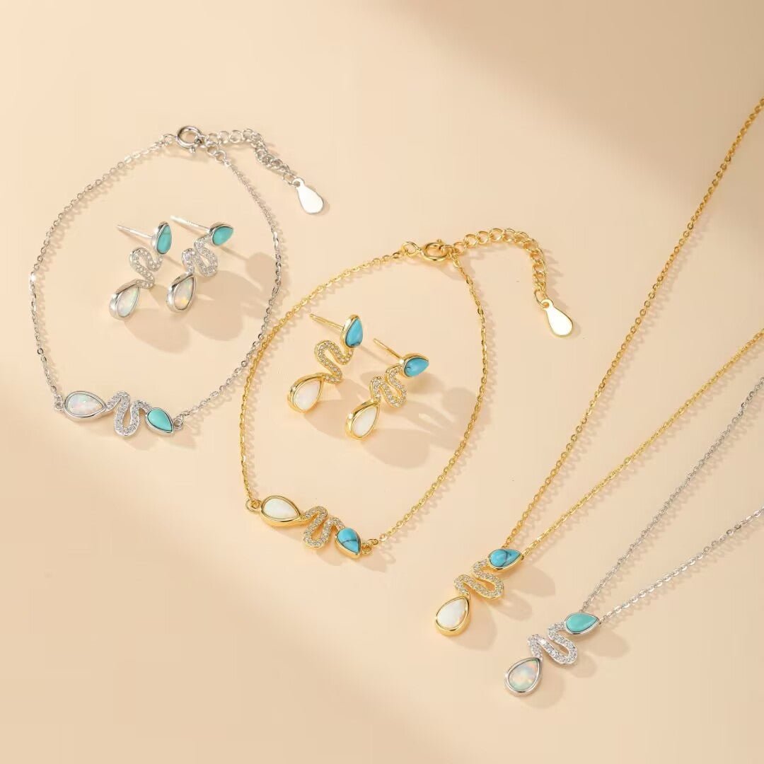 Collier Serpent Opale Turquoise Argent 925 – Bijou Spirituel - Biloria