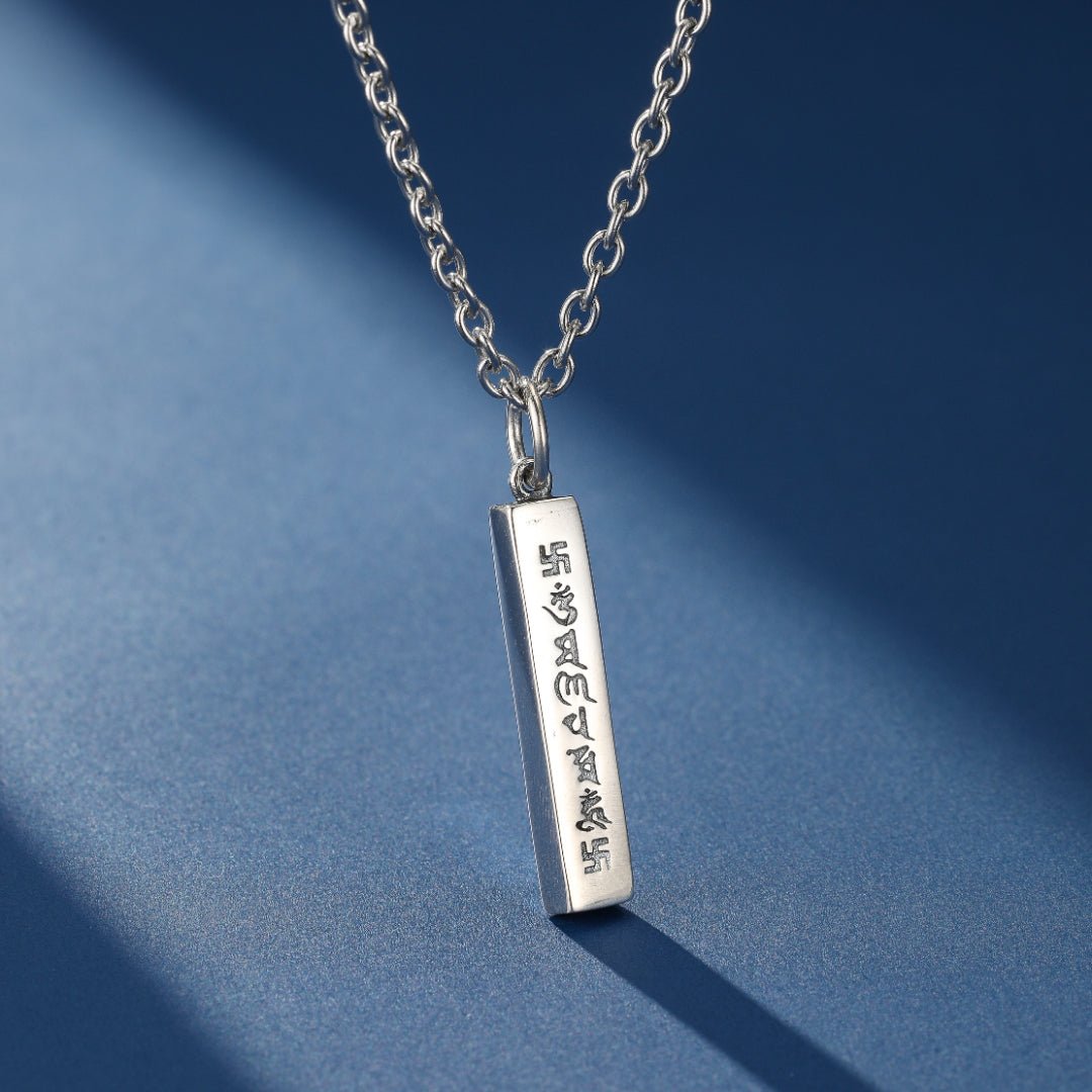 Collier Six Mantras Argent 925 Pilier Sagesse Svastika - Biloria