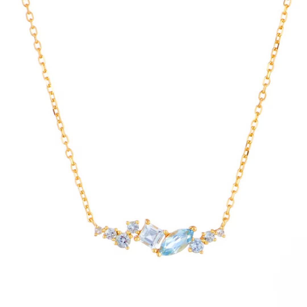 Collier Topaze Bleue Couronne Argent Plaqué Or 14K - Biloria