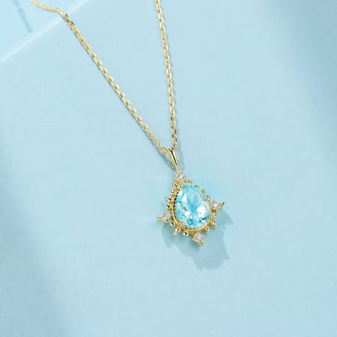 Collier Topaze Bleue Zircon Argent 925 Inspiration Apollon - Biloria