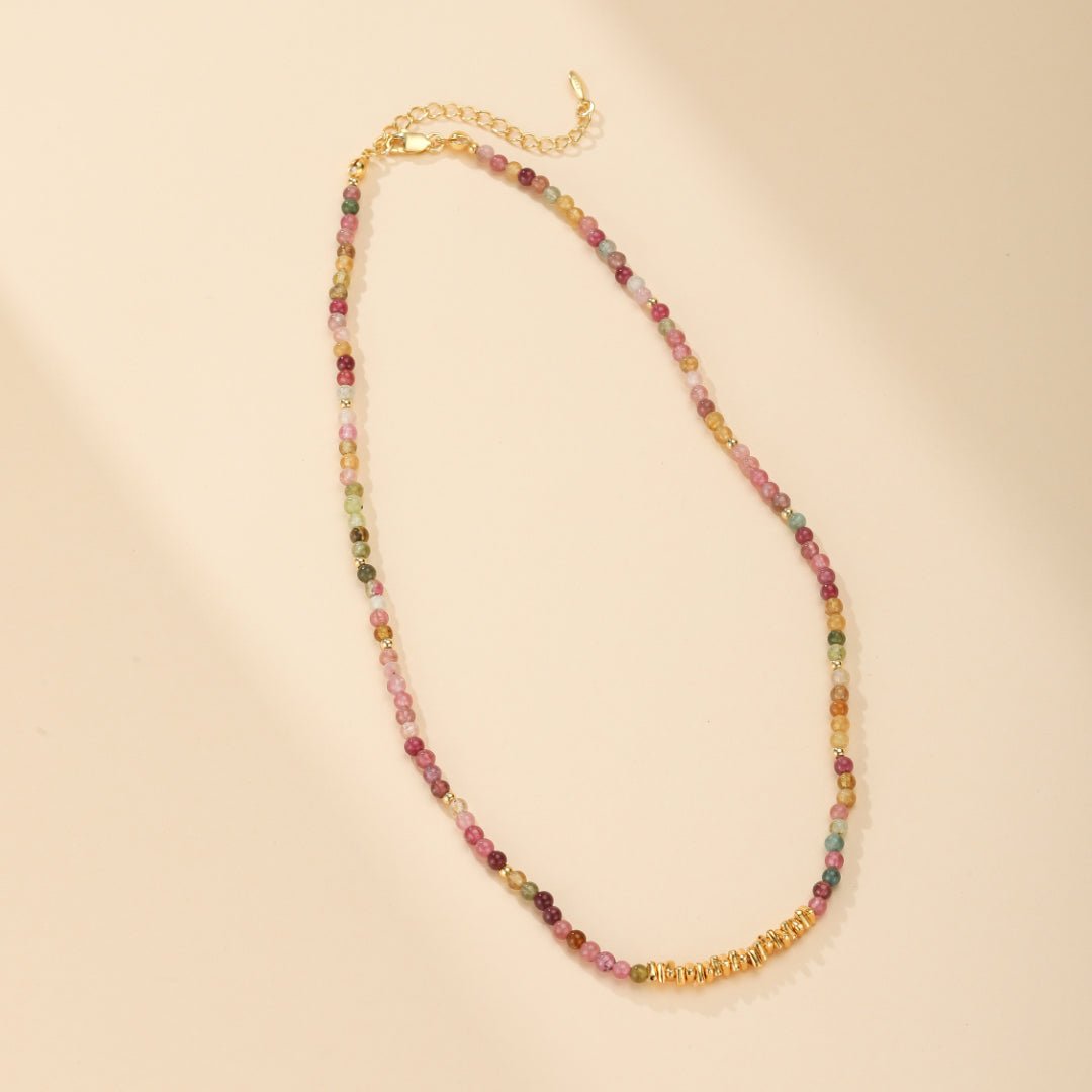 Collier Tourmaline Multicolore Argent Plaqué Or Équilibre - Biloria
