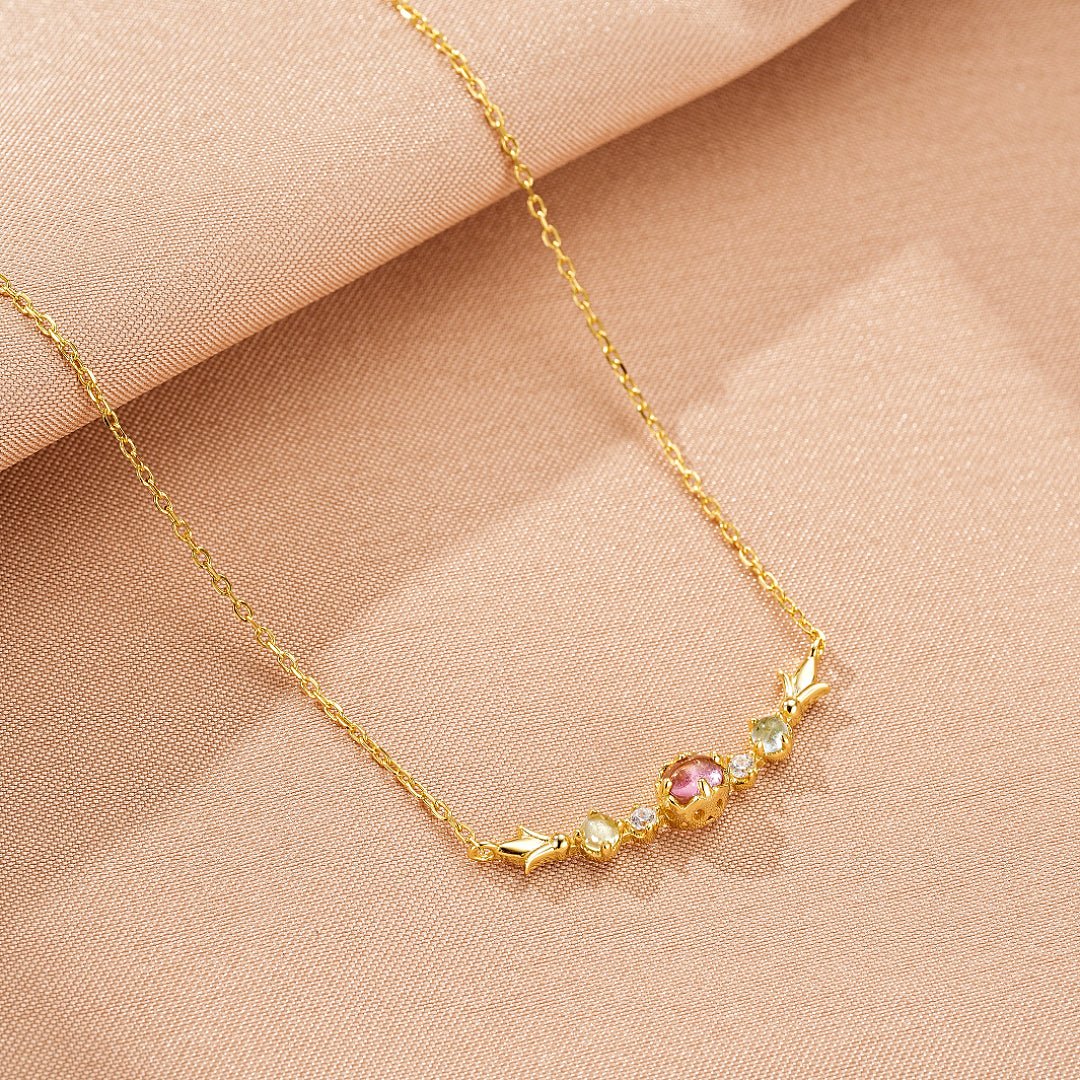 Collier Tourmaline Topaze Péridot Zircon Argent Plaqué Or 18K - Biloria