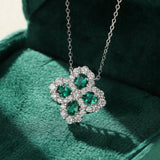 Collier Trèfle Émeraude Argent Plaqué Platine – Talisman Chance - Biloria