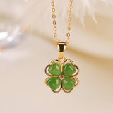 Collier Trèfle en Pierre de Jade | Argent 925 et Or - Biloria