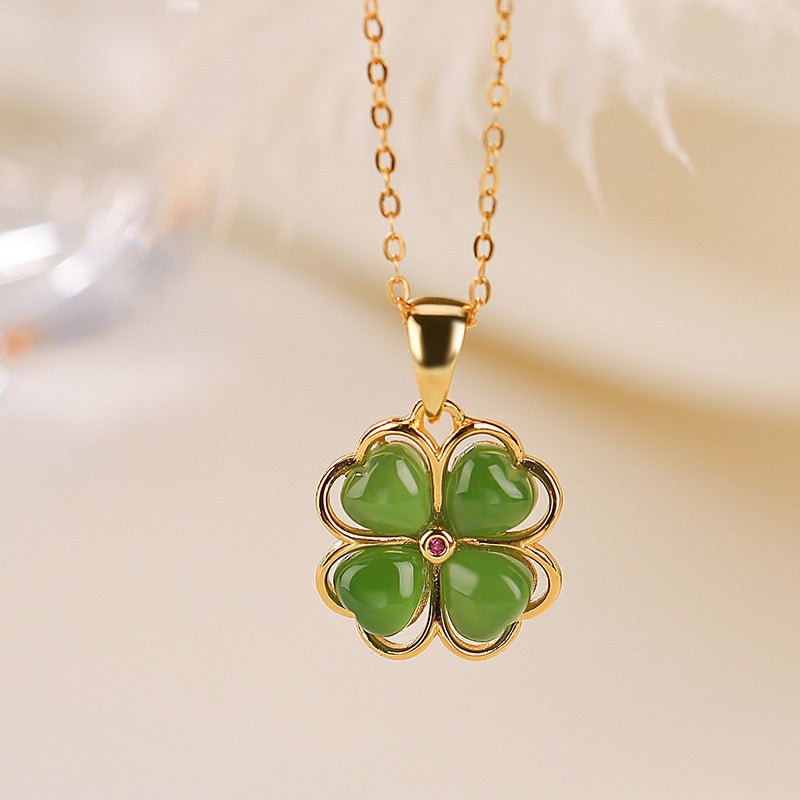 Collier Trèfle en Pierre de Jade | Argent 925 et Or - Biloria