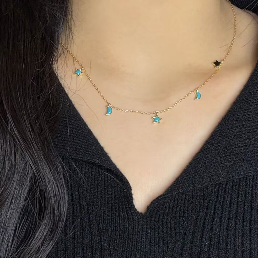 Collier Turquoise Céleste Argent Plaqué Or - Bijou Protection - Biloria
