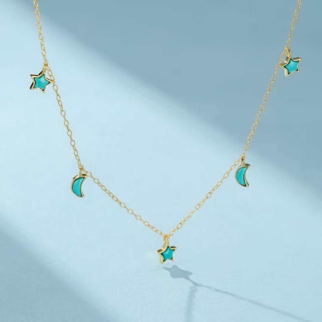 Collier Turquoise Céleste Argent Plaqué Or - Bijou Protection - Biloria