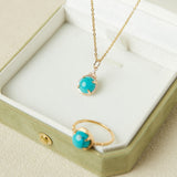 Collier Turquoise Ovale Argent Plaqué Or – Apaisant - Biloria
