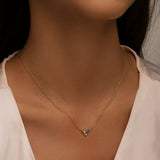 Collier Turquoise Perle Zircon Argent Plaqué Or - Biloria