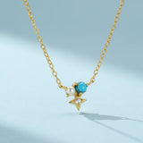 Collier Turquoise Perle Zircon Argent Plaqué Or - Biloria