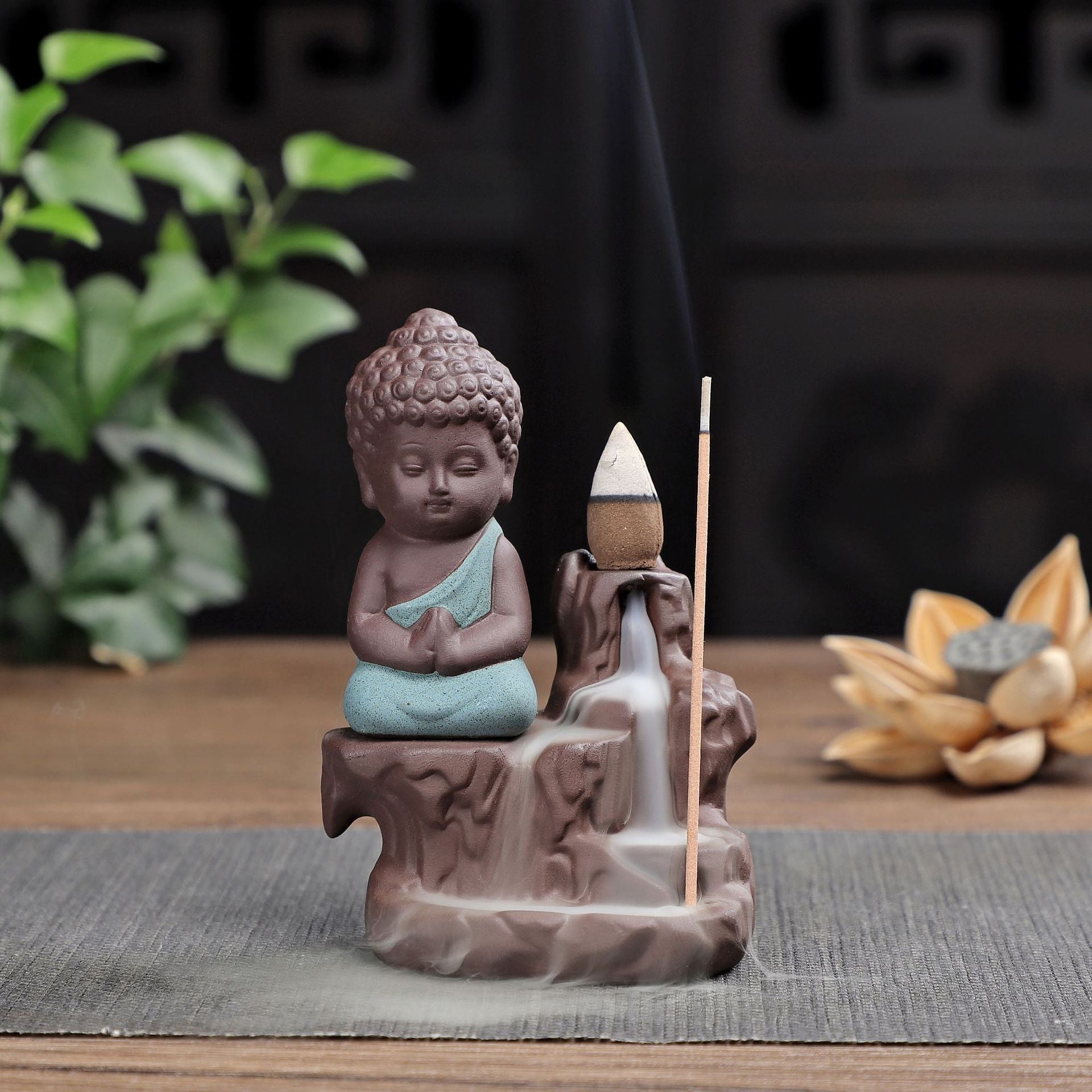 Encensoir Petit Moine Bouddhiste Céramique Cascade Fumée - Biloria