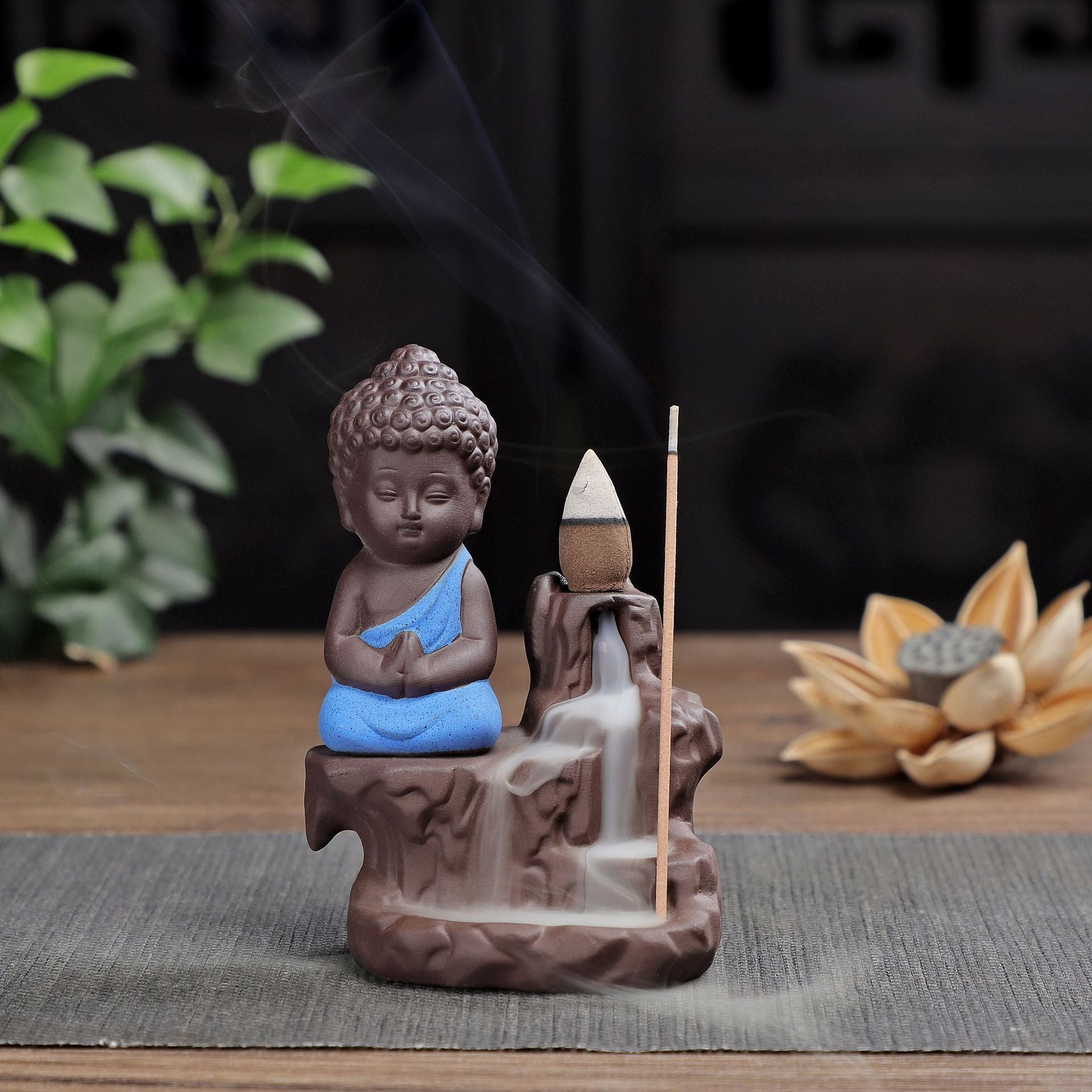 Encensoir Petit Moine Bouddhiste Céramique Cascade Fumée - Biloria