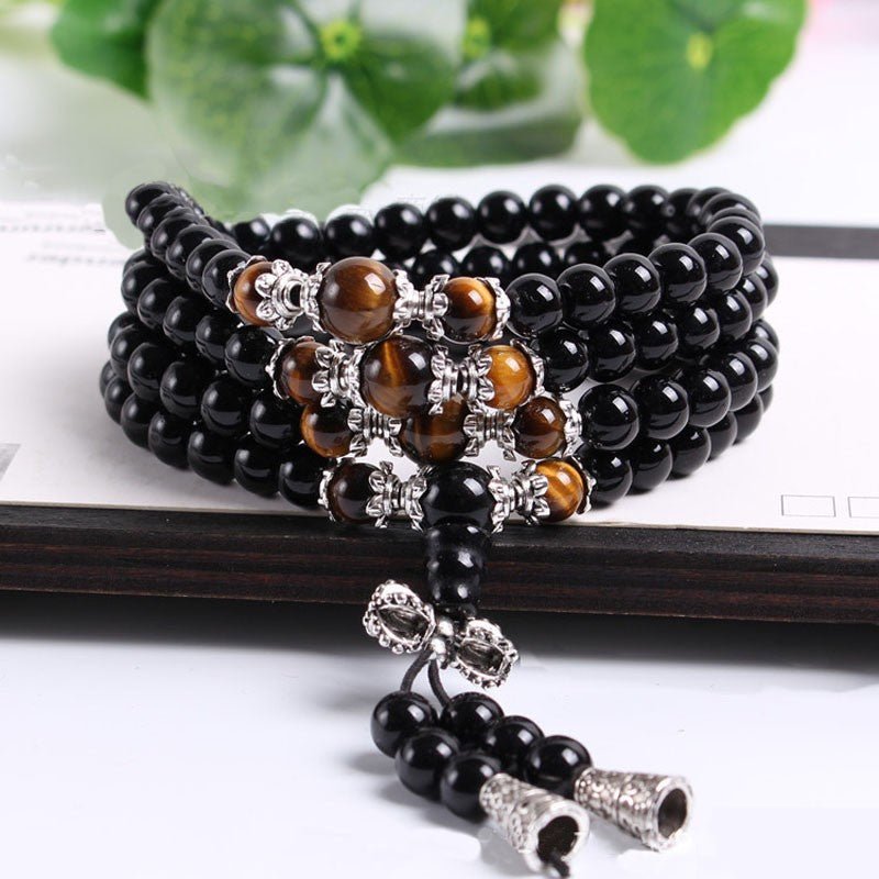 Mâlâ 108 Perles Obsidienne Œil de Tigre Agate Rouge - Tigridienne - Biloria
