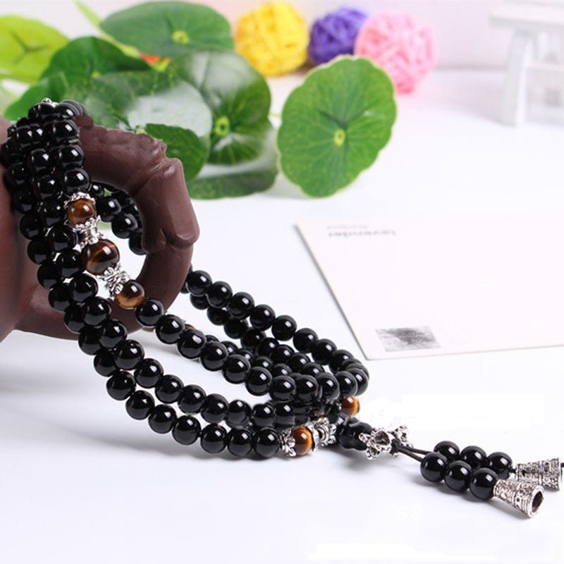 Mâlâ 108 Perles Obsidienne Œil de Tigre Agate Rouge - Tigridienne - Biloria