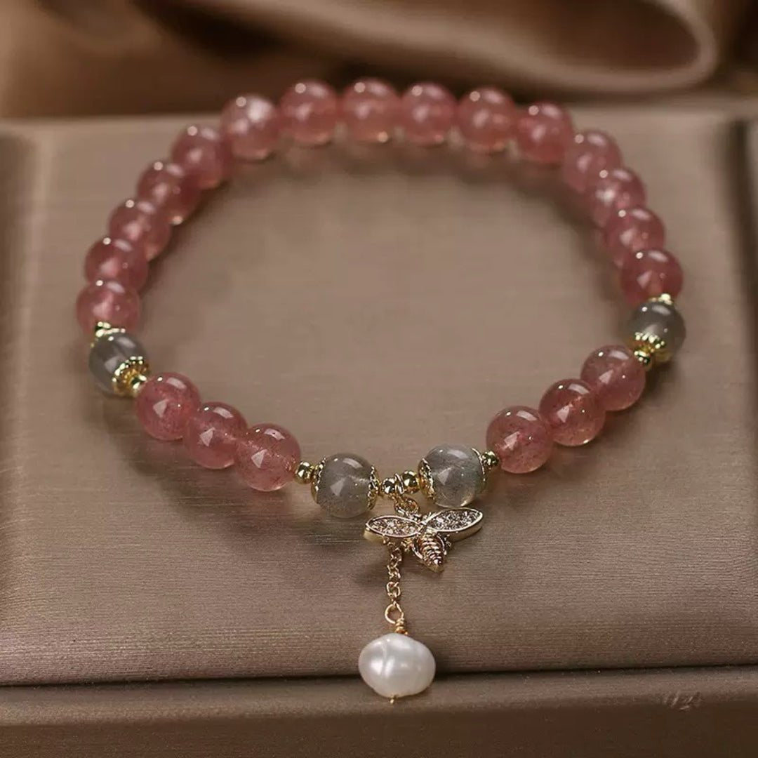 Offrir un Bracelet Quartz Fraise et Labradorite Abeille Poétique - Biloria