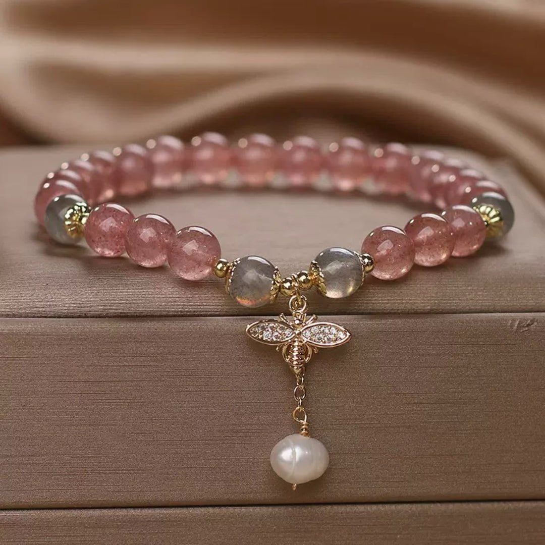 Offrir un Bracelet Quartz Fraise et Labradorite Abeille Poétique - Biloria