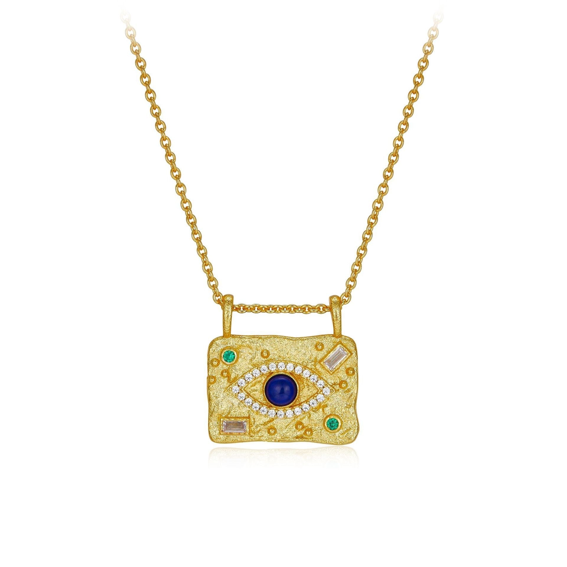 Offrir un Collier Lapis Lazuli Œil Protecteur Argent Plaqué Or - Biloria