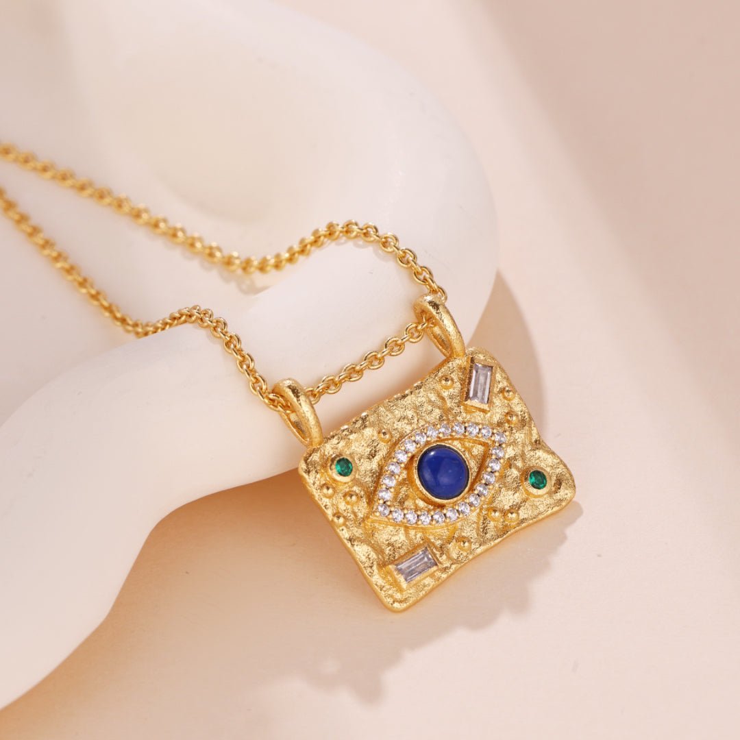 Offrir un Collier Lapis Lazuli Œil Protecteur Argent Plaqué Or - Biloria