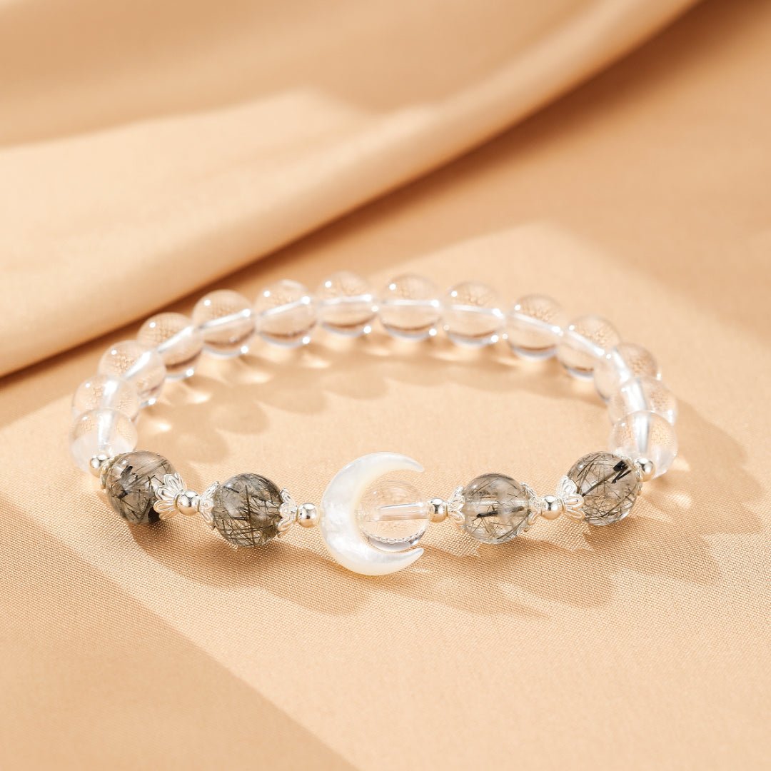 Paire de Bracelets Couple Obsidienne Cristal de Roche Nacre - Biloria