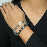Paire de Bracelets Couple Obsidienne Cristal de Roche Nacre - Biloria
