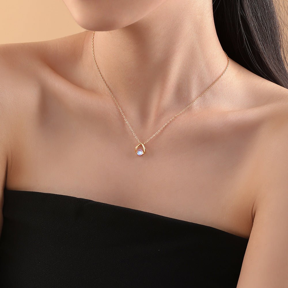 Pendentif Pierre de Lune Argent Plaqué Or – Bijou Féminin - Biloria