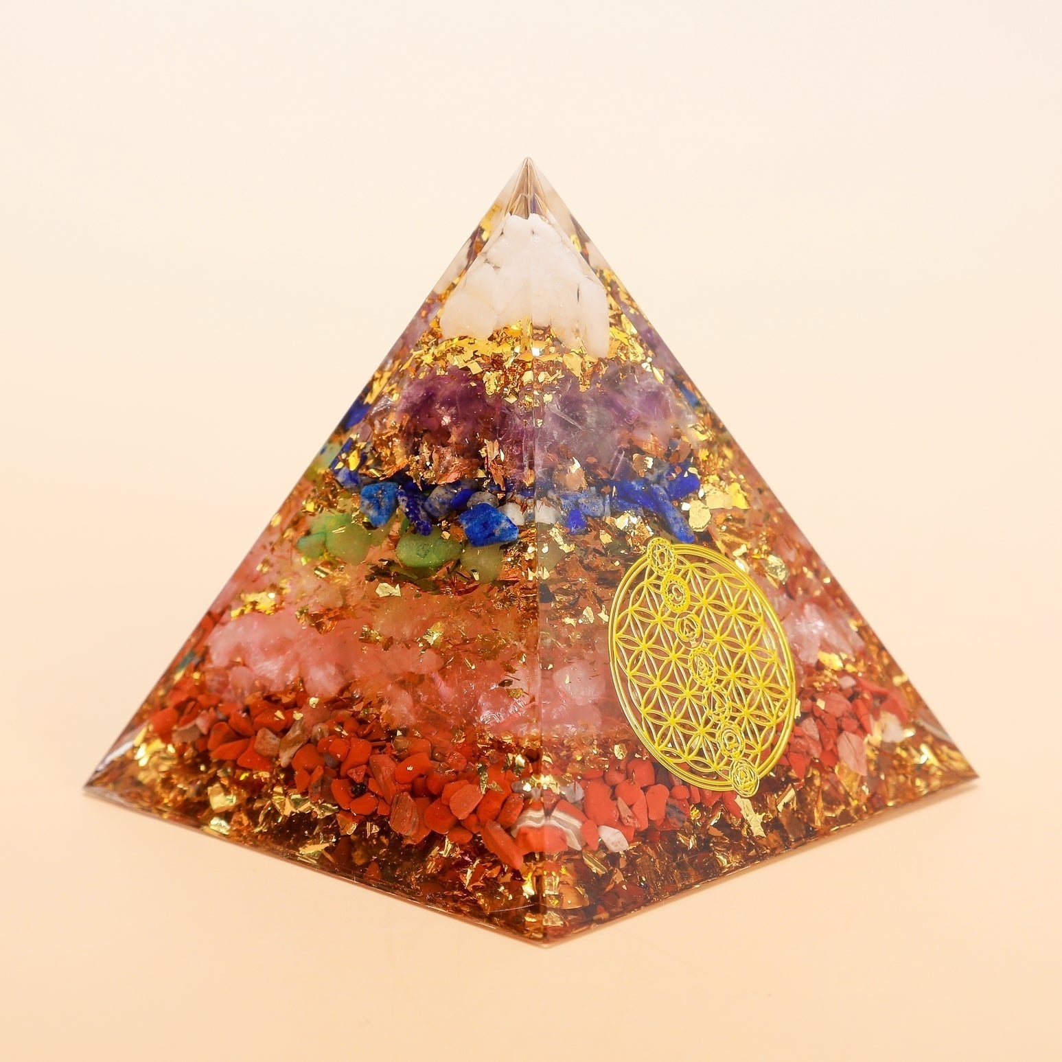 Pyramide Orgonite 7 Chakras avec Arbre de Vie - Déco Feng Shui - Biloria