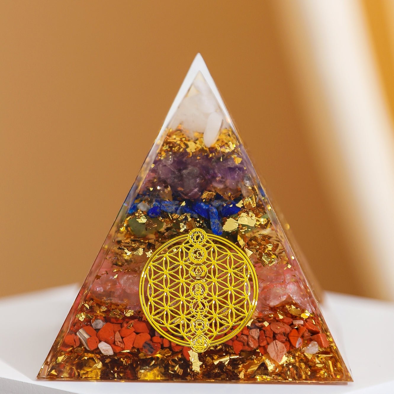 Pyramide Orgonite 7 Chakras avec Arbre de Vie - Déco Feng Shui - Biloria