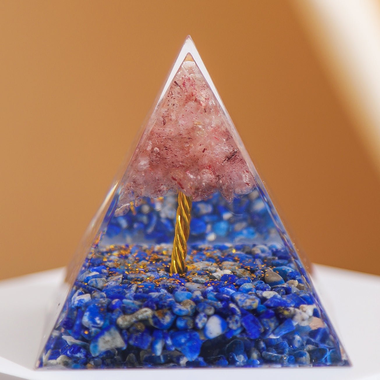 Pyramide Orgonite Arbre de Vie Lapis Lazuli Quartz Rose - Biloria