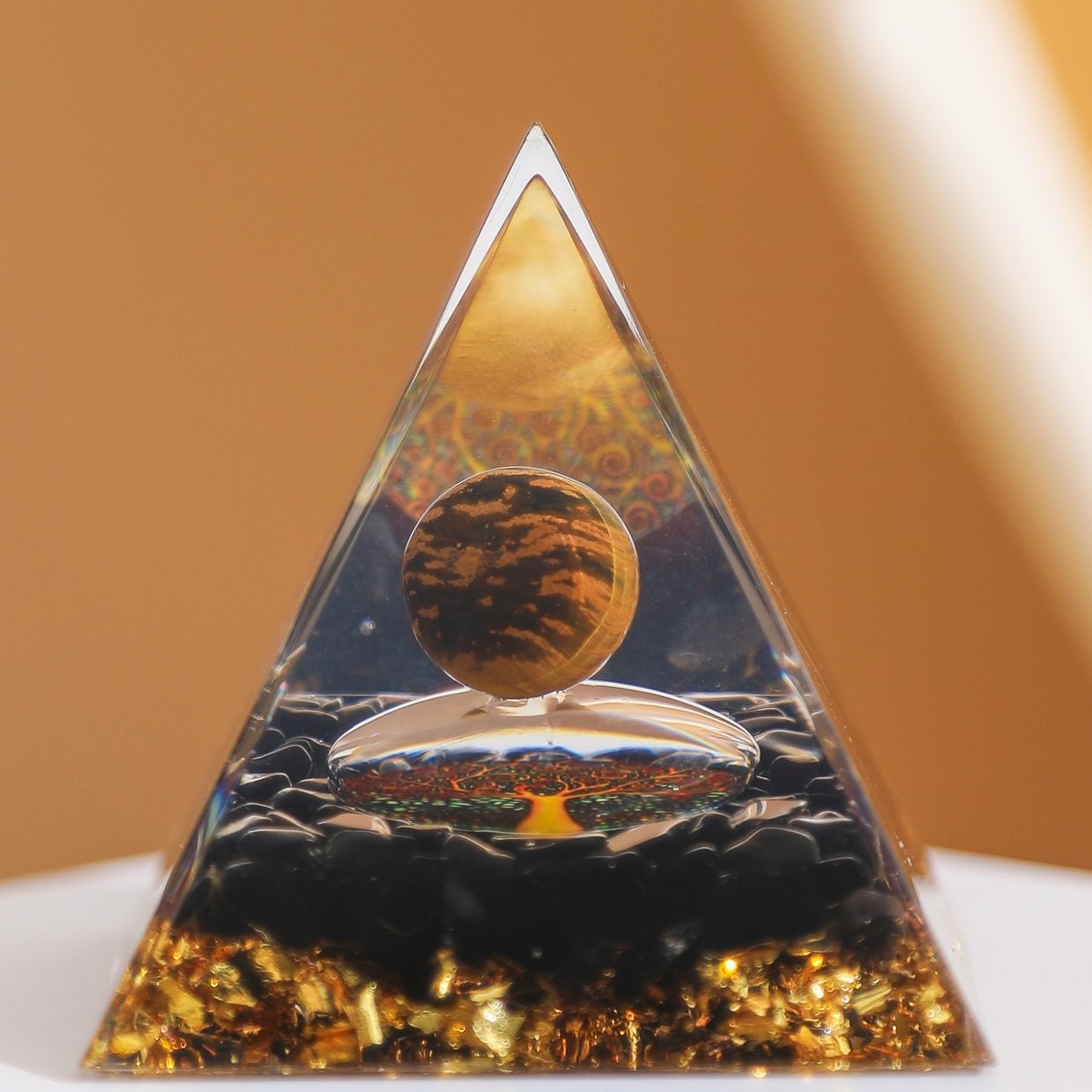 Pyramide Orgonite Arbre de Vie Œil de Tigre Obsidienne Protection - Biloria