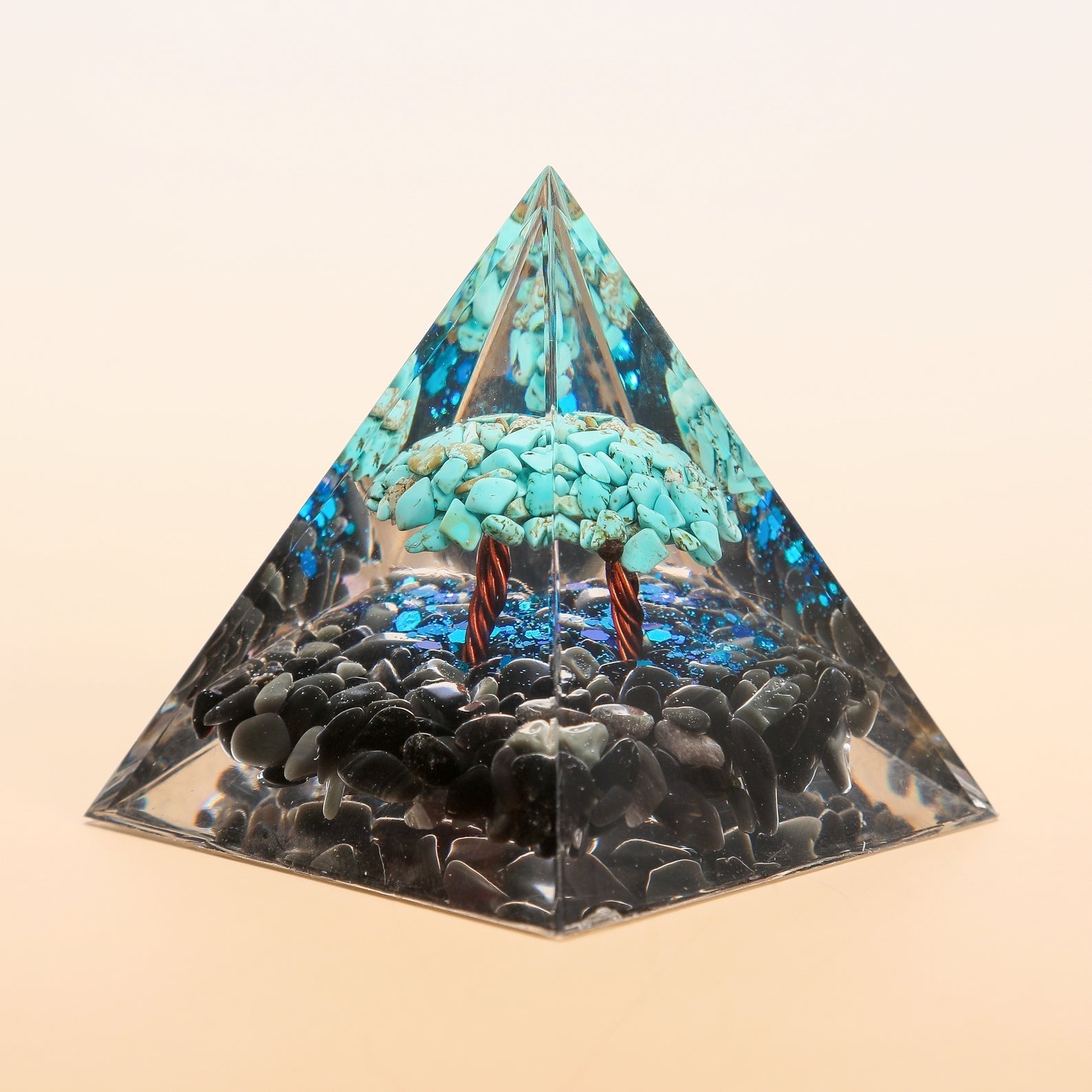 Pyramide Orgonite Arbre de Vie Turquoise Obsidienne Protection - Biloria