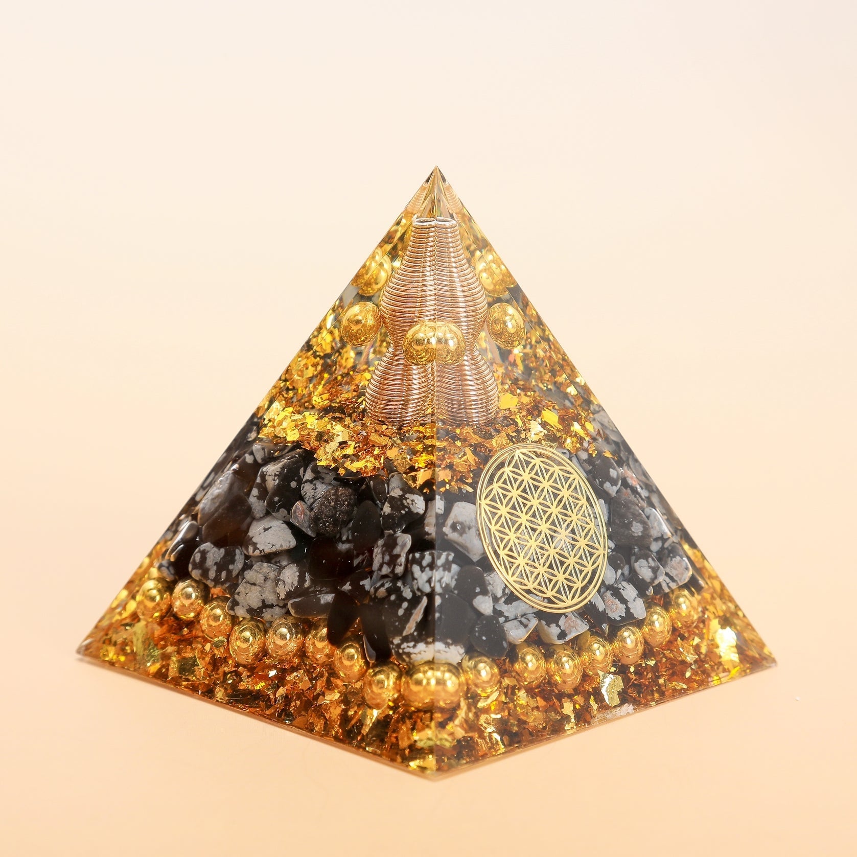 Pyramide Orgonite Obsidienne Protection Fleur de Vie - Biloria