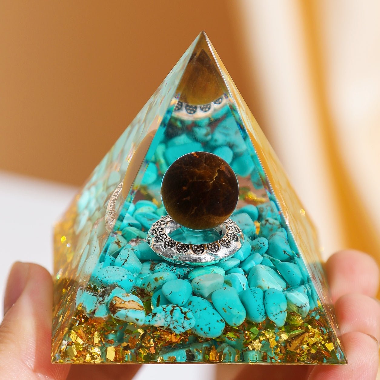 Pyramide Orgonite Turquoise Œil de Tigre Arbre de Vie - Biloria