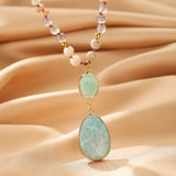Sautoir Bohème Amazonite et Quartz Rose – Bijou Long Tendance - Biloria
