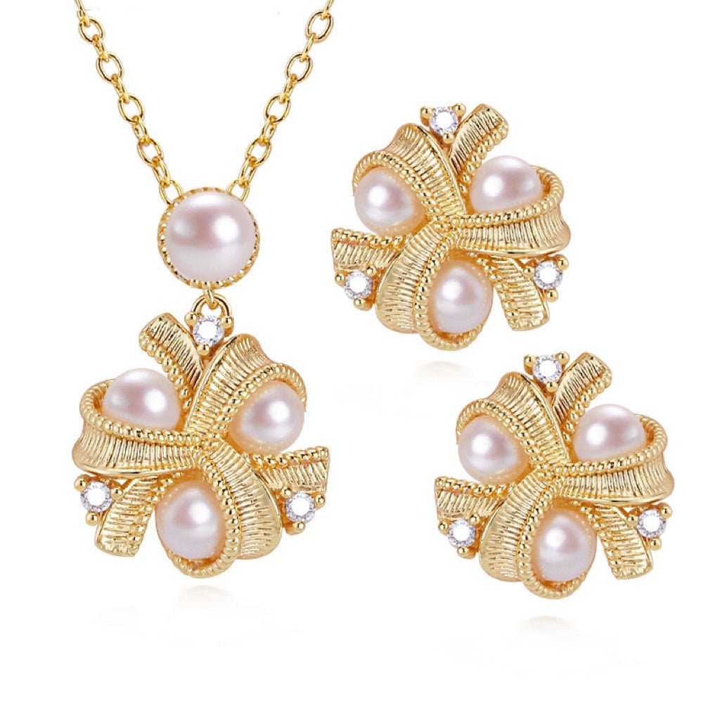 Set Collier et Boucles d'Oreilles Perle Versailles Plaqué Or 18K - Biloria