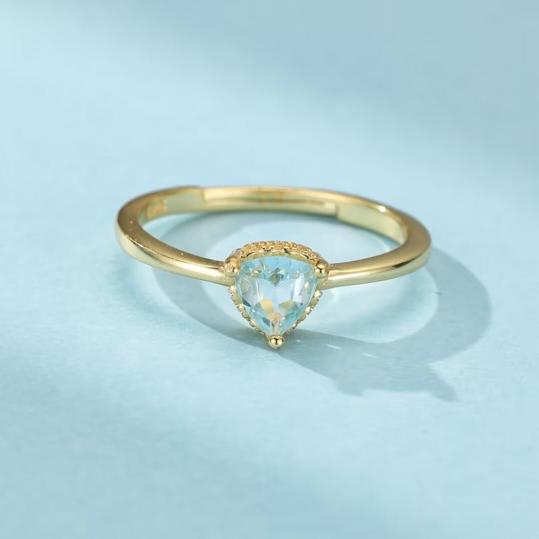Topaze Bleue Bague Ajustable Argent Plaqué Or 18K - Biloria